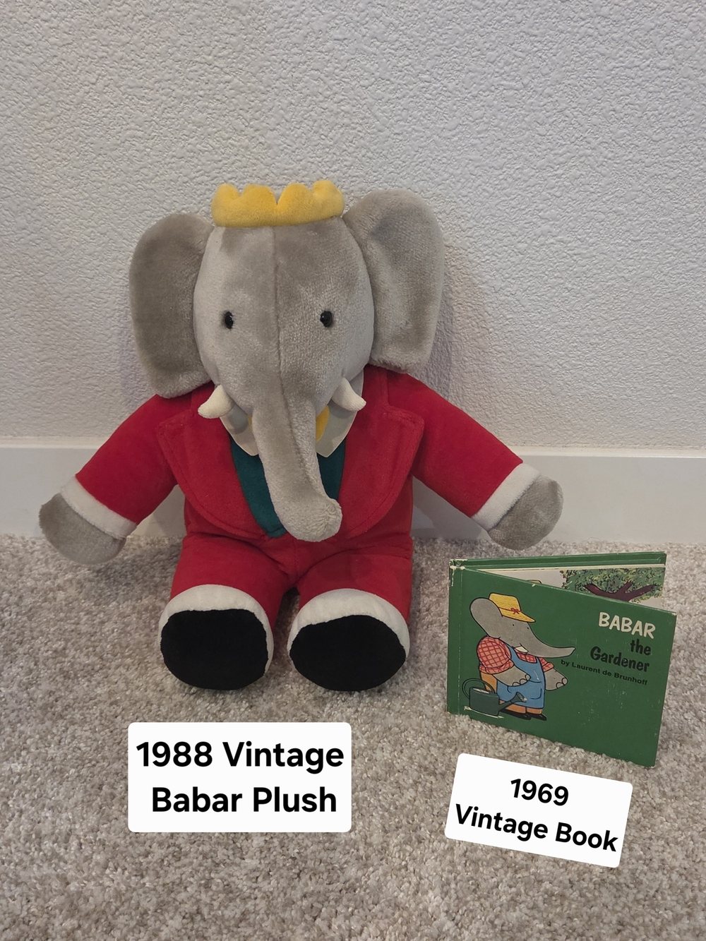 Vintage 1988 Gund Babar Plush Elephant With 1969 Book
